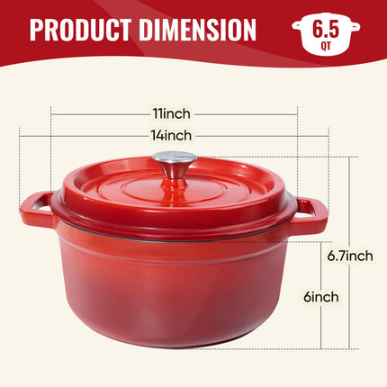 6.5 QT Enameled Cast Iron Dutch Oven with Lid