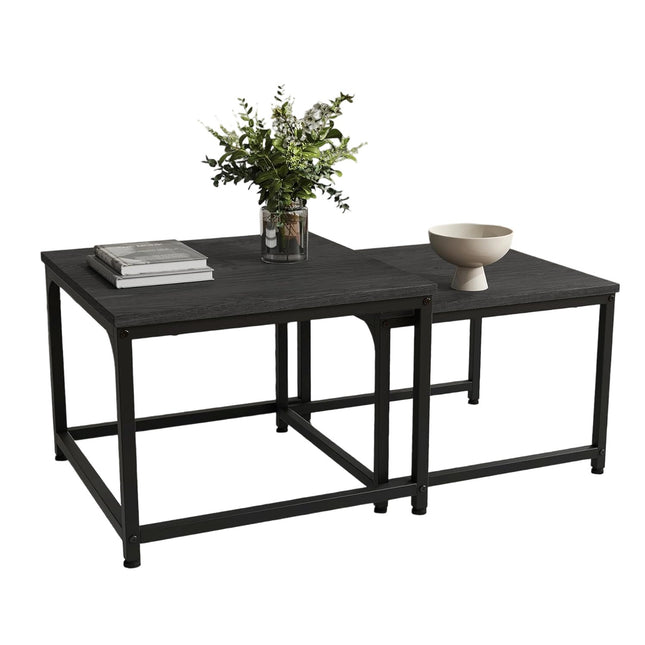 2-Piece Wooden Coffee Table Set – Square, Metal Frame