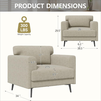 Linen Fabric Comfy Upholstered Armchair Single Sofa