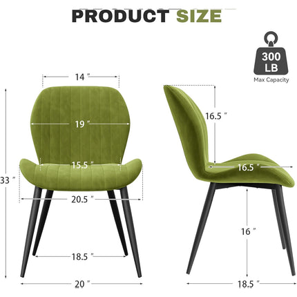 Velvet Dining Chairs – Thick Cushions, Metal Legs Set of 2