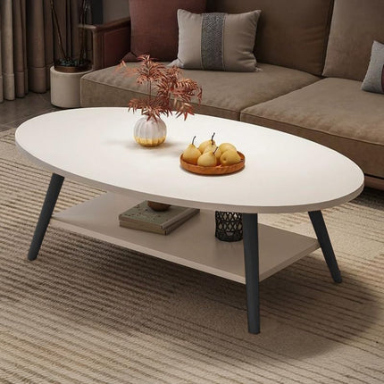 Oval 2-Tier Coffee Table – Solid Wood, Metal Frame