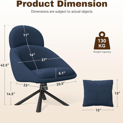 Swivel Accent Chair – Corduroy, Adjustable Headrest, Oversized