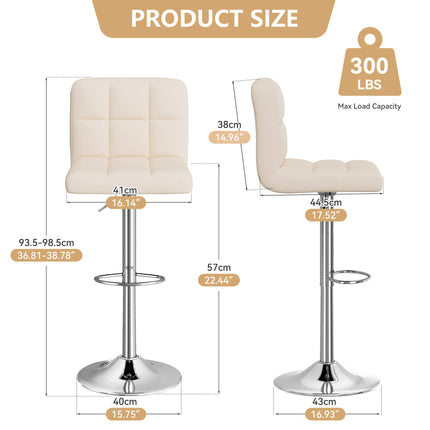 Modern PU Leather Adjustable Bar Stools Set of 2