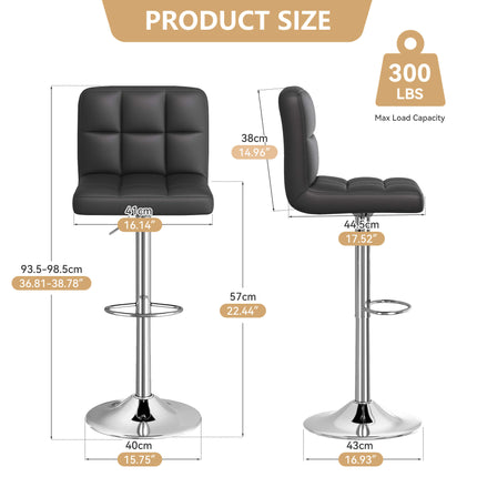 Modern PU Leather Adjustable Bar Stools Set of 2