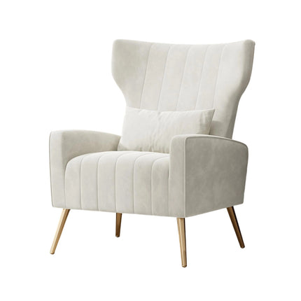Velvet Wingback Accent Chair – Gold Legs, Lumbar Pillow, High Back