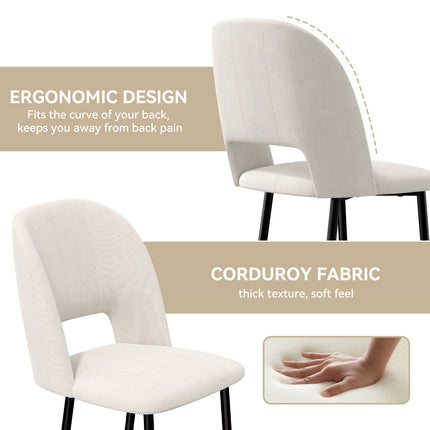 Corduroy Dining Chairs – 46cm Seat, Metal Legs, Set of 2