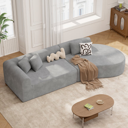 126” Modular Sectional Sofa – Corduroy, Deep Seat, No Assembly