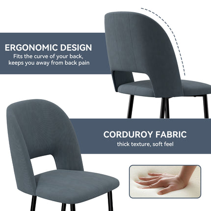 Corduroy Dining Chairs – 46cm Seat, Metal Legs, Set of 2