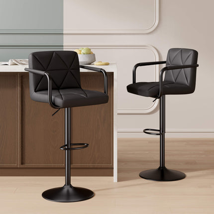Modern PU Leather Adjustable Swivel Bar Chairs with Armrests Set of 2