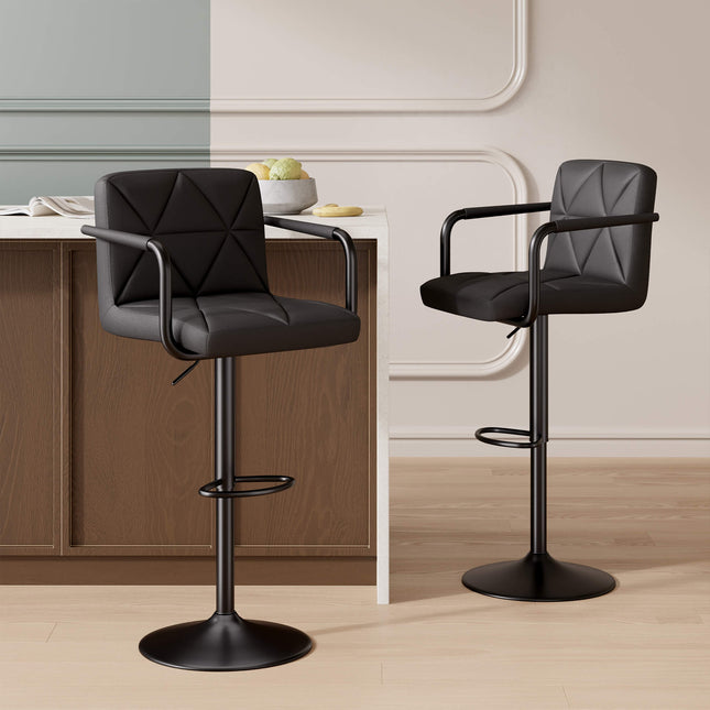 Modern PU Leather Adjustable Swivel Bar Chairs with Armrests Set of 2