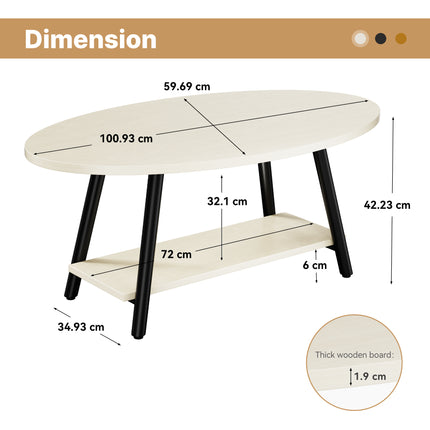 Oval 2-Tier Coffee Table – Solid Wood, Metal Frame