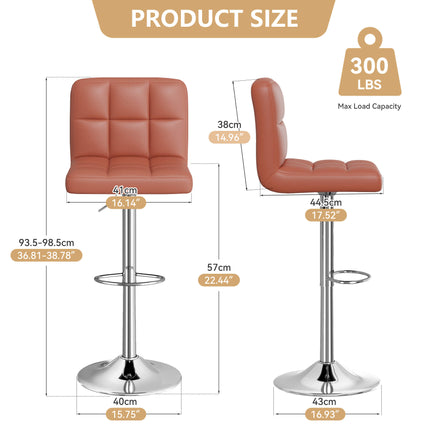 Modern PU Leather Adjustable Bar Stools Set of 2