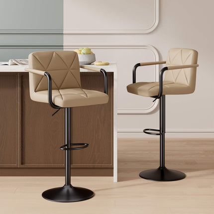 Modern PU Leather Adjustable Swivel Bar Chairs with Armrests Set of 2
