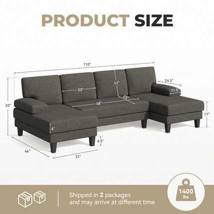 U-Shaped Sectional Sofa – Modular Double Chaise Sleeper Lounge