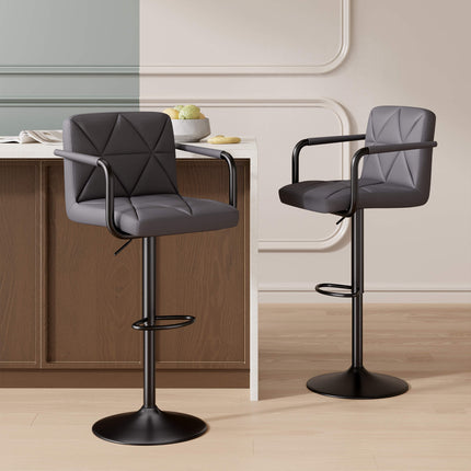 Modern PU Leather Adjustable Swivel Bar Chairs with Armrests Set of 2