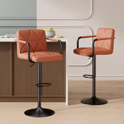 Modern PU Leather Adjustable Swivel Bar Chairs with Armrests Set of 2