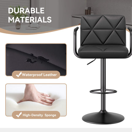 Modern PU Leather Adjustable Swivel Bar Chairs with Armrests Set of 2