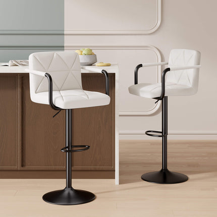 Modern PU Leather Adjustable Swivel Bar Chairs with Armrests Set of 2