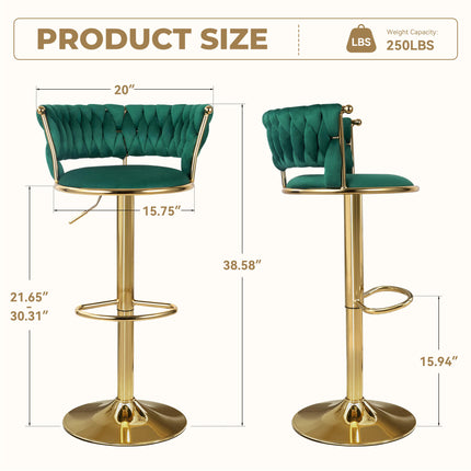 Velvet Swivel Adjustable Counter Height Bar Stools Set of 2
