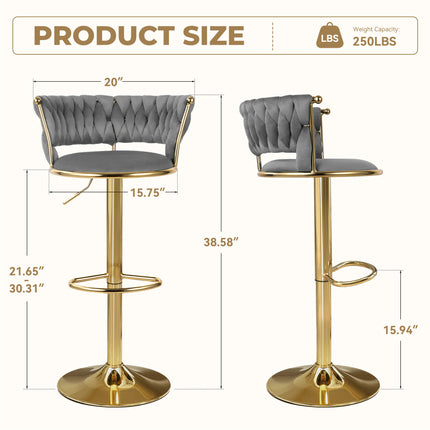Velvet Swivel Adjustable Counter Height Bar Stools Set of 2