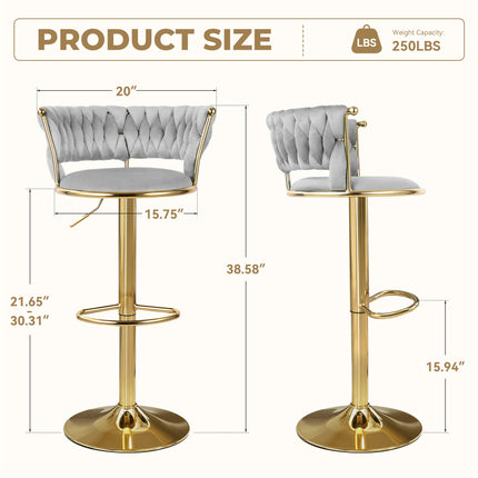 Velvet Swivel Adjustable Counter Height Bar Stools Set of 2
