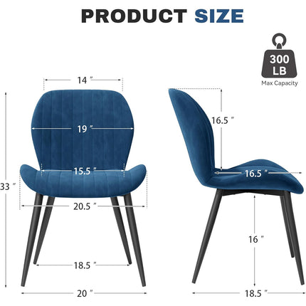 Velvet Dining Chairs – Thick Cushions, Metal Legs Set of 2