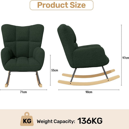 Lambswool Upholstered Rocking Chair High Back 136kg Capacity