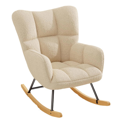 Lambswool Upholstered Rocking Chair High Back 136kg Capacity