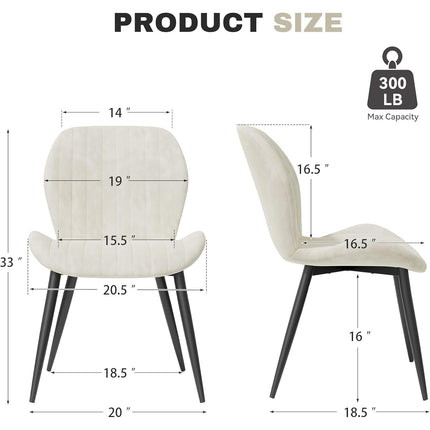 Velvet Dining Chairs – Thick Cushions, Metal Legs Set of 2