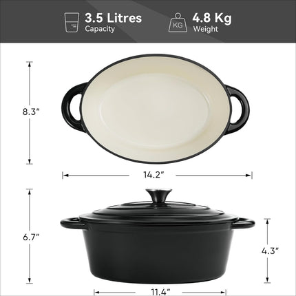 Oval Cast Iron Dutch Oven Pot 4.5 Quart Enameled Pot