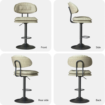 Adjustable Padded Bar Stools Double Layer with Backrest Set of 2