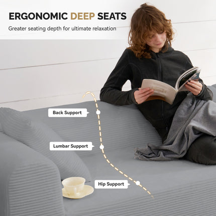 126” Modular Sectional Sofa – Corduroy, Deep Seat, No Assembly