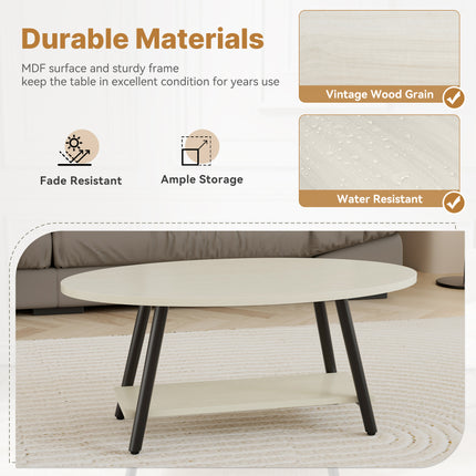 Oval 2-Tier Coffee Table – Solid Wood, Metal Frame