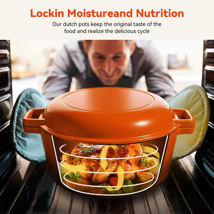 Enamelled Cast Iron Dutch Oven Casserole Pot 2 in 1 Cooking Set