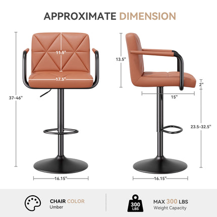Modern PU Leather Adjustable Swivel Bar Chairs with Armrests Set of 2