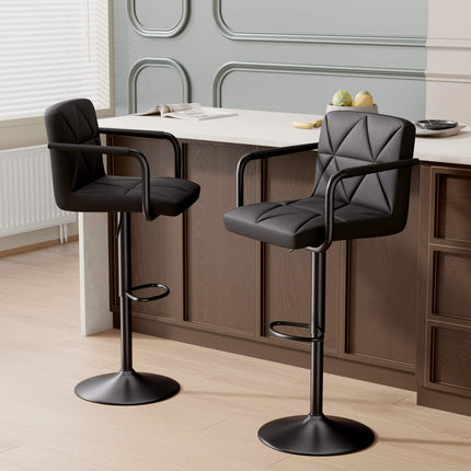 Modern PU Leather Adjustable Swivel Bar Chairs with Armrests Set of 2