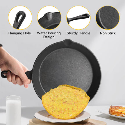Cast Iron Skillet 3 Pieces Cast Iron Set (Black)
