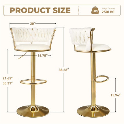 Velvet Swivel Adjustable Counter Height Bar Stools Set of 2