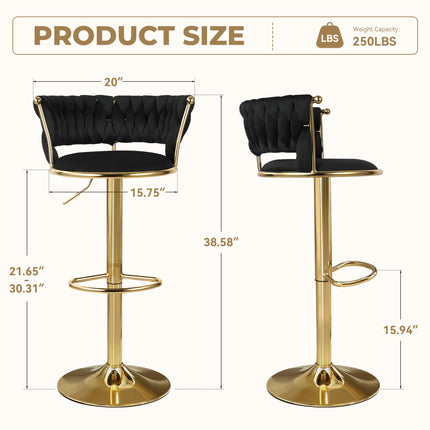 Velvet Swivel Adjustable Counter Height Bar Stools Set of 2