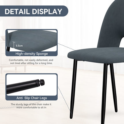 Corduroy Dining Chairs – 46cm Seat, Metal Legs, Set of 2