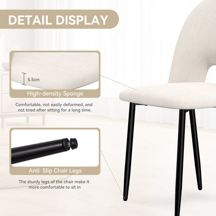 Corduroy Dining Chairs – 46cm Seat, Metal Legs, Set of 2