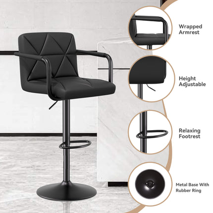 Modern PU Leather Adjustable Swivel Bar Chairs with Armrests Set of 2