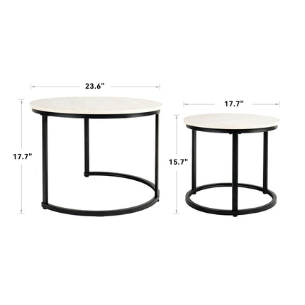 2-Pieces Round Side Table Set – Wooden Top, Metal Frame