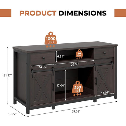 Aquarium Stand  55-120 Gal 1000lb Capacity Power Outlet Barn Door Design