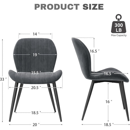 Velvet Dining Chairs – Thick Cushions, Metal Legs Set of 2