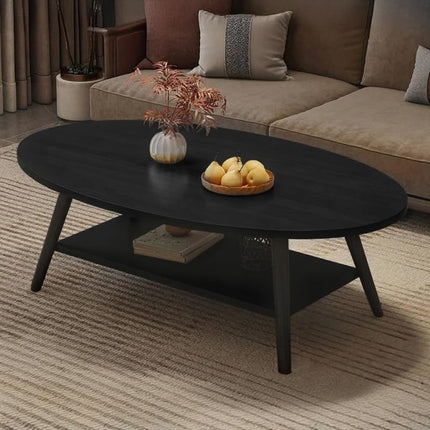 Oval 2-Tier Coffee Table – Solid Wood, Metal Frame