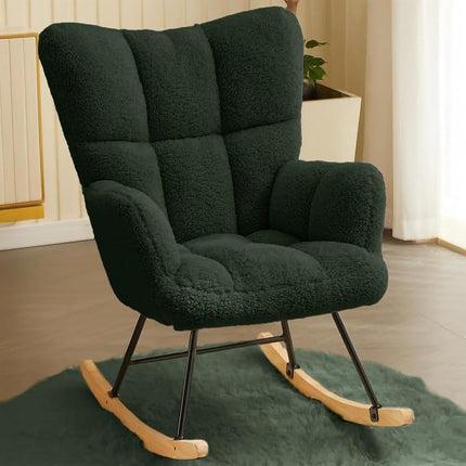 Lambswool Upholstered Rocking Chair High Back 136kg Capacity