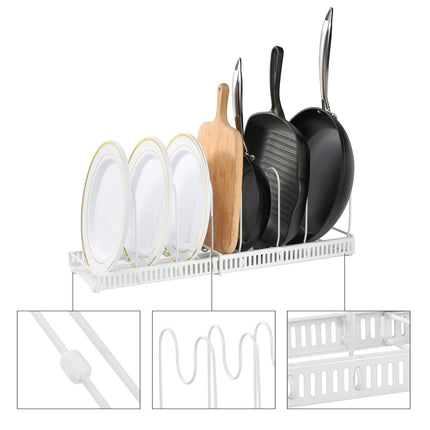 Expandable Pan Organizer Rack 7 Adjustable Dividers Lid & Board Holder