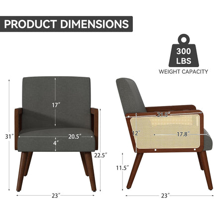 Rattan Accent Chairs – Wood Legs Modern Lounge Design Set of 2