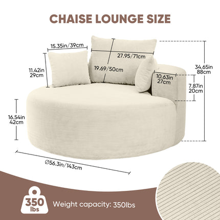 55” Corduroy Foam Sofa – Round, Sleeper, with Pillows